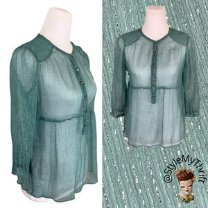Zadig and Voltaire Boutique Dark Mint Shimmer Blouse Glam Rock HighFashion Chic
